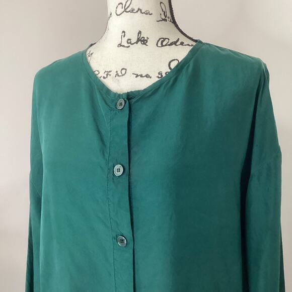 Vintage Quarters Tunic Top Silk Drawstring Drop Waist Button Front Oversized 90s - Picture 2 of 13